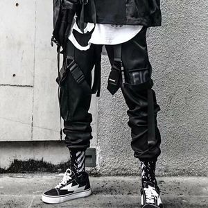 Men's Pants Joggers Cargo For Men Casual Hip Hop Hit Color Pocket Male Trousers Sweatpants Streetwear Ribbons Techwear