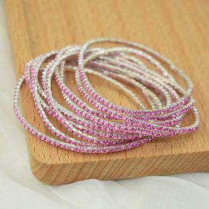 Link Chain 10pcs Fashion Colorful Rhinestone Stretch Bracelets Femme Elastic Crystal Bracelets For Women Bling Girl Gift Wedding Jewelry G230208