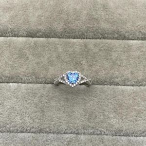 Cluster Rings S925 Sterling Silver Ring Luxury Heart-Shaped Blue Pavement Diamond Elegant Personality Wedding Women's