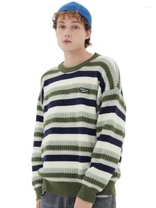 Erkek Sweaters Erkekler Uzun Kollu Örgü Tek Parça Sweater Hip Hop Stripe Street Style Yuansu 2023 Sonbahar Moda Sıradan Pullover Ceket