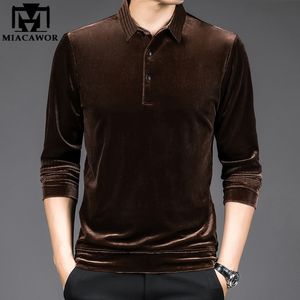 Herrpolos högkvalitativ gyllene sammet lyx polo skjorta män våren långärmad tee skjorta homme casual smal fit camisa polos t1129 230209