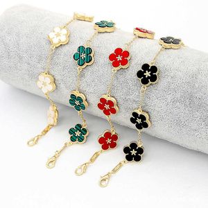 Łańcuch Link Five Leaf Clover Chain Bracele For Women Woman 2022 Wzór kwiatowy Projektant Bransoletki na ręce Kobietowe biżuterię Prezent G230208