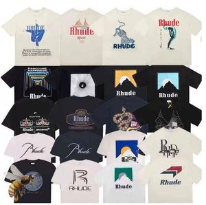 مجموعة الصيف Rhude Tshirt كبيرة الحجم ثقيل الأقمشة زوجين اللباس أعلى جودة T قميص