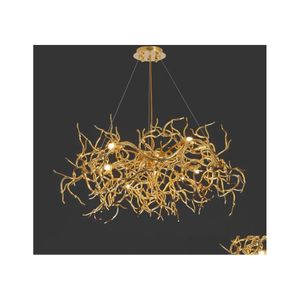 Pendelleuchten Moderne Luxus Aluminium Kronleuchter Licht LED Gold gebogen Baum Zweig Hängelampe Art Deco Wohnzimmer Esstisch Vil Dhndu