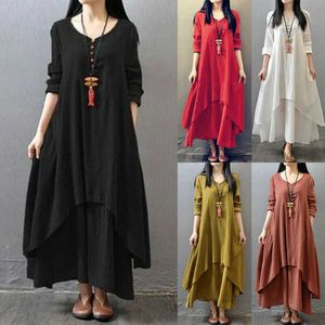 Abiti casual Estate Donna Boho Cotone Lino Vintage Caftano Sciolto Gypsy Maxi Falso Due pezzi Letterario Irregolare Grande Swing Robe Y2302