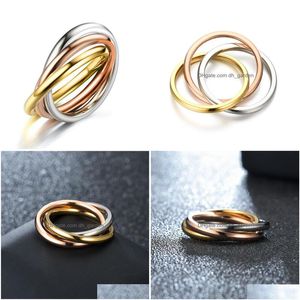 Band Rings Japan And South Korea Stainless Steel Fashion Classic Style Three Generation Color 3 Buckle Ring So Dhkfs