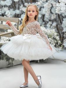 Sukienki dla dziewczynki puszystą sukienkę z kości słoniowej Kolan Księżniczka Dres Flower Cute Baby Birthday Impreza