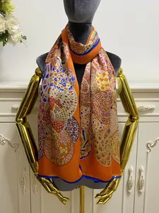 ビッグセール女性用スカーフスカーフ100％シルクマテリアルプリントフラワーパターンサイズ180cm -65cm