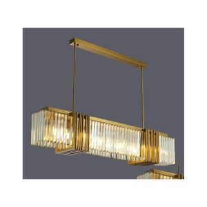 Kronleuchter Moderne Rec-Kristall-Kronleuchter Luxus-Cristal-Hängeleuchten für Esszimmer Home Brushed Gold Kitchen Island Led Luminai Dhubk