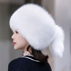 Unisex full t￤ckt hela pelt riktig r￤v p￤ls hatt ryska trapper ushanka hatt topp hatt varm utomhus skidm￶ssa