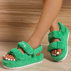 Plattform Women Fur 2022 Summer Tjock Flat Slides Sandals Girl Fashion Case Beach Ladies Open-Toe Plus Size Shoes T2302 B587