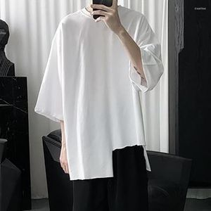 Camisetas masculinas de manga curta irregulares o pescoço de verão coreano moda preta branca harajuku roupas de tamanho grande hip hop punk streetwear