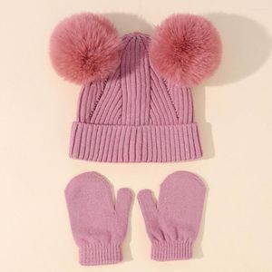 Berretti 1 Set Bellissimi guanti per cappelli Kit di guanti termici invernali resistenti al freddo lavorati a maglia per bambini morbidi