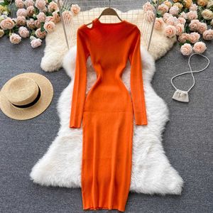 Swobodne sukienki na drutach długie rękaw pusta seksowna sukienka maxi damska elegancka elegancka bodycon moda żebrowana solidna czarna szata pullover vestidos y2302