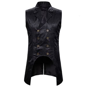 Mens Vests Gothic Steampunk Double Breasted Vest Brocade Waistcoat Men Party Wedding Groom Tuxedo Male Stage Singers Clothes XXL 230209