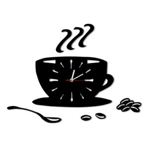 Настенные часы кафе бобы акриловые зеркало кофейня мода искусство рий делай часы висящие чашка современные кухонные часы