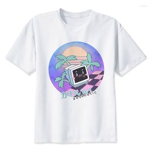 Camisetas masculinas camisa de ondas de vapor dos homens de verão moda de alta qualidade estampa branca casual o pescoço de pescoço