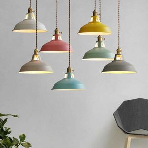 s Iron Pendant dia 26cm Colorful Restaurant Kitchen Home Ceiling Lamp Vintage Hanging Light Lampshade Decorative Lamps 0209