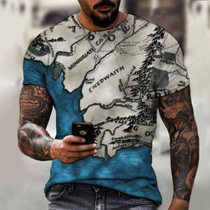 Men's T Shirts Summer Short Sleeve Map Print T-shirt Male Sports Running Tshirt Fitness Gym Shirt Tee Tops Streetwear Clothes Fo
