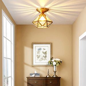 Ceiling Lights American Copper ceiling lights Glass shade balcony entry Porch light Corridor Aisle lamp simple household cloakroom lamps 0209
