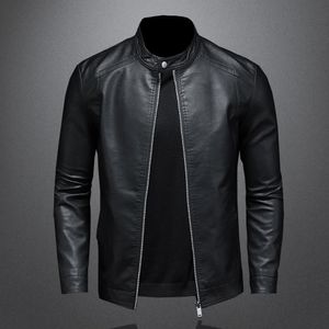 Men's Jackets Spring Autumn Leather Jacket Men Stand Collar Slim Pu Leather Jacket Fashion Motorcycle Causal Coat Mens Moto Biker Leather Coat 230208