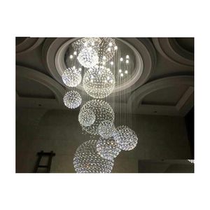 Ljuskronor modern K9 Crystal Chandelier f￶r trappa 11 st stor kula led lamp spiral design vardagsrum belysning fixturer sl￤pp de dhhnt