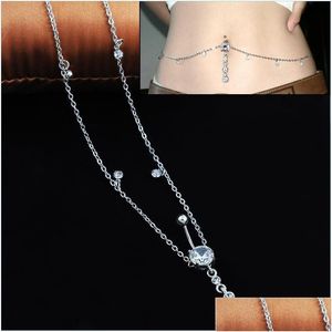 Belly Chains Wasit Bell Chain Crystal Body Jewelry Stainless Steel Rhinestone Navel Button Piercing Dangle Rings For Women Gift Drop Dhxff