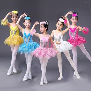 Stage Wear Pink Blue Sequined Kids White Swan Lake Pancake Professional Ballet Tutu Dress Dancewear Girls Ballroom Dancing Costume Clothes