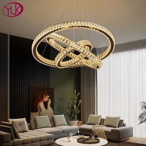 샹들리에 거실을위한 현대식 크리스탈 샹들리에 3 개의 반지 침실 LED 매달려 램프 금/은색 장식 크리스탈 라이트 픽스처