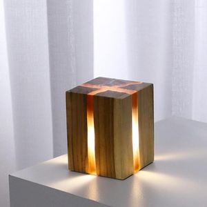 Nocne światła drewniane światło wygodne długotrwałe lampa biurka LED drewniana crack efekt biurkowy ornament do gospodarstwa domowego