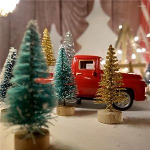 クリスマスデコレーション12pcsミニツリーサイサルシルク上パインの装飾小さな装飾ゴールドシルバーブルーグリーンホワイト