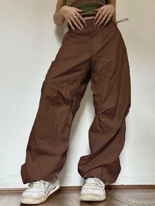 Kadın Pantolon Capris Drawstring Vintage Kargo Pantolon Kadın Elastik Yüksek Bel Swearpants Sıradan Temel Geniş Bacak Şık Pantolon Y2K 230209
