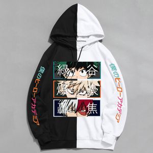 Herrtröjor tröjor anime min hjälte akademi hoodies cool så Todoroki Bakugou Deku Pullover Hooded Sweatshirt Patchwork Men's Long Sleeve Tops 230208