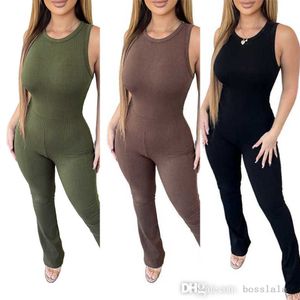 Womans Jumpsuits Designer Solid Rompers Sexy Sleeveless Zipper Slim High Waist Bodysuit Summer Capris Pants Add XS Size