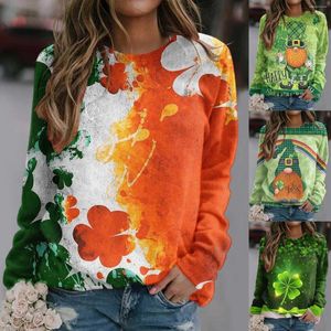 Bluzki damskie odpowiednie topy do kobiet St Patricks Dzień Print O szyja bluza okrągła pullover swobodne koszule treningowe