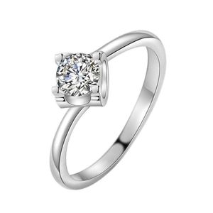 Solitaire Ring Classic 4 Claw Love Rings Platina Color Austria Crystal Diamond Design Wedding Luxury Designer Jóias Mulheres DH0LW
