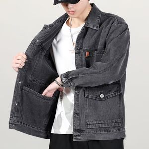 Мужские куртки черно -синяя джинсовая коротка мужская джинсовая куртка Casual Wetredbreaker карманы комбинезон бомбардировщики уличная одежда Man Outwear 230209