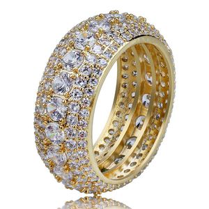 Hip Hop Five linhas Full Zircon Ring cobre 18k Gold Men Men Ring Ding