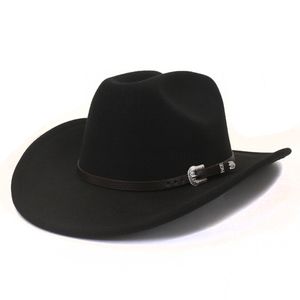 Vintage Western Women Men Men Cowboy Hat Roll Brim Ethnic Style Jazz Cap z skórzanym paskiem Fedora Hat Sombrero Felt Cap