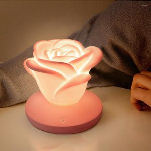 Bordslampor USB Lamp Rose Night Light Touch Diming Romantic Desk Led Silicone Atmosphere Valentine's Day Gift Bedside Lampe