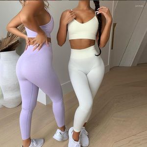 Aktif Setler Kadın Fitness Sportswear Spor Giyim 2 Parça Set Yoga Spor Sütyen ve Yüksek Bel Göbek Kontrolü Toz Tozluk Egzersiz Takım