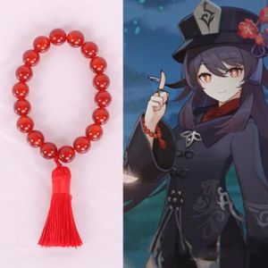 Charm Bracelets Genshin Impact Nature Red Stone Bracelet Hu Tao Tassel Cosplay Bangle For Game Fans Props