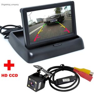 Yeni Otomatik Park Yardımı Yeni 4led Gece Araba CCD Arka Görünüm Kamerası 4,3 inç renkli LCD Araba Videosu Katlanabilir Monitör Kamera