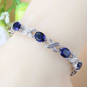 Cadeia de link 925 Mark Novas jóias de casamento de noiva da moda azul natural zirconia cúbica comprimento ajustável Link pulseira de pulseira para mulheres fantasia G230208