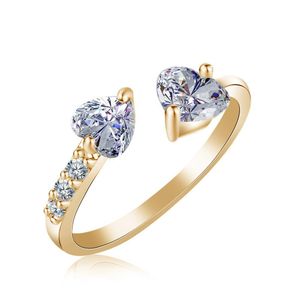 Kluster ringar julhand dekoration ring present koreansk version dubbel hj￤rta fl diamant ￶ppning en storlek zirkon kvinnor dhrzq