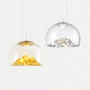 Pendellampor modern enkel elektropläterad gyllene glas singel pendan lampa nordisk kreativ bergsdesign led restaurang dekorativ belysning