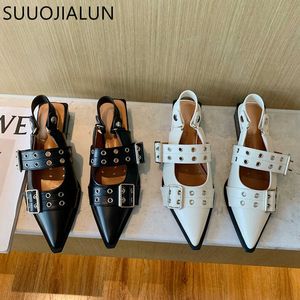 Våren nya sandaler Suojialun 2024 Brand Women Fashion Buckle Ladies Casual Slip On Mules Pointed Toe Shallow Dress Sandal Shoes T230208 30D38