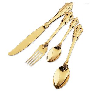 Servis uppsättningar Golden Silverware Wedding Travel Present Cotlary Rostfritt stål Middag Knife Fork Spoon Drop