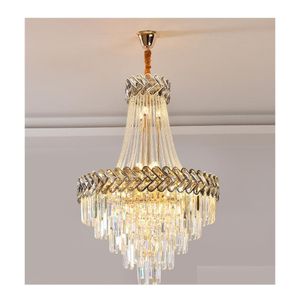 Lustres de luxo lustre de cristal moderno para sala de estar lumin￡ria de loft de ouro lumin￡ria grande escada grande l￢mpada de l￢mpada caseira l dhp3f