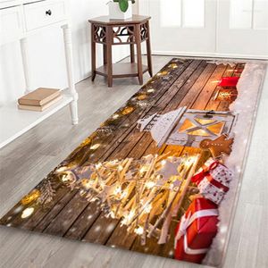 Carpets 3D Christmas Santa Claus Anti-slip Kitchen Dinning Room Fireplace Floor Mat Flannel Carpet Rug Durable Xmas Home Decor